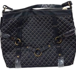 Sondra Roberts Squared Portfolio Quilted Bag Faux Leather Contrast